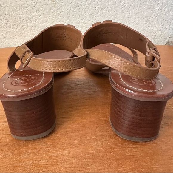 Tory Burch Beige Leather Eleanor Block Heel Slingback Sandals Size 9.5 - Picture 6 of 8